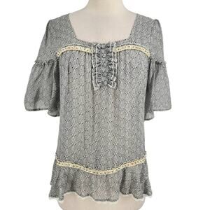 Jenny Han Sheer Printed Top with Pearlescent Beads